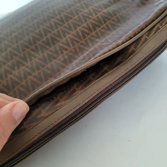 Mario Valentino Bag Clutch Unisex Vintage Pouch Zip Italian Brown Logo Handbag - Picture 11 of 12